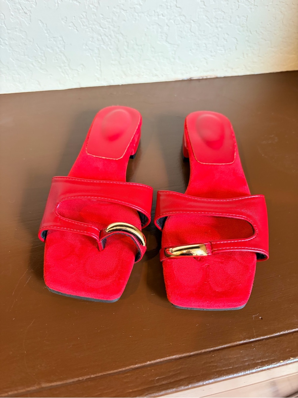 Red Slide Sandals with Gold Accent
